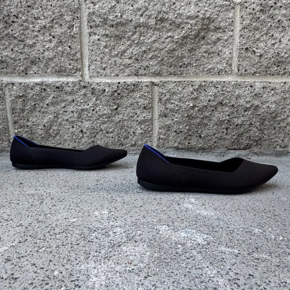 ROTHY'S Black The Point II Shoes Womens 8.5 Black Slip On Flats Rothys Pointed - Picture 2 of 10